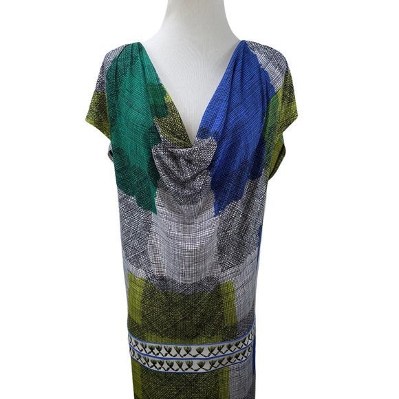 Vintage BCBGMAXAZRIA Silk Stretch Jersey Knit Shift Dress Mixed Mod Print - Picture 4 of 9